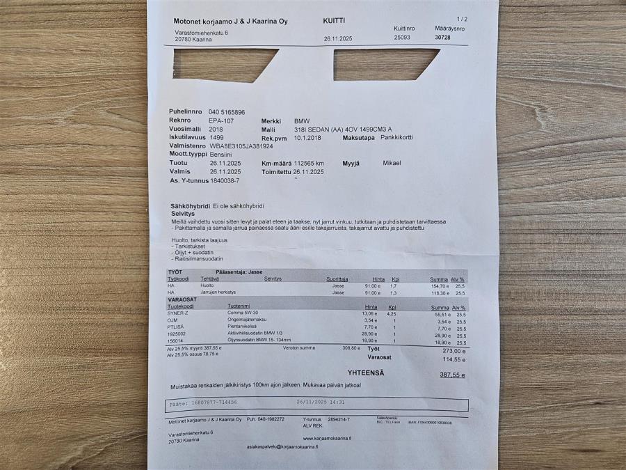 F30 Sedan 318i A Business Exclusive/ Suomiauto/ Defa lämpöpaketti/Bi-LED ajovalot/ Tutkat/ Alv