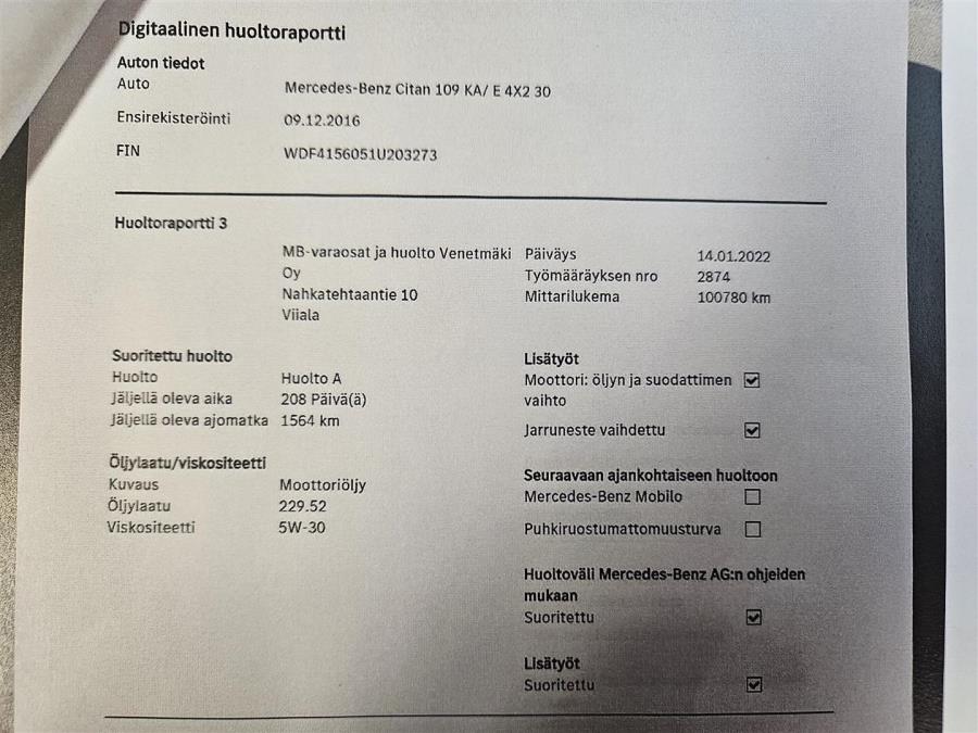 109CDI K pitkä A3/ 3 paik./ ALV/ Webasto/ Koukku/ Ilmastointi/ Cruise/ Suomiauto/ Peruutuskamera