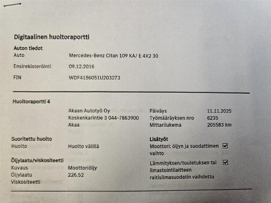 109CDI K pitkä A3/ 3 paik./ ALV/ Webasto/ Koukku/ Ilmastointi/ Cruise/ Suomiauto/ Peruutuskamera