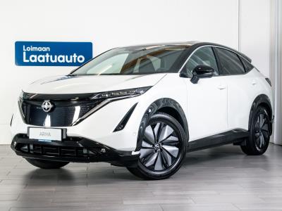 Nissan Ariya 63 kWh Evolve 214 hv / Korko 3.99 % / 2 x renkaat / Ilmastoidut etuistuimet muistilla / Lasikatto