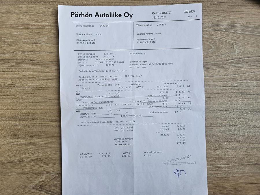 109CDI K keskipitkä A2/ Jakohihna vaihdettu -25/ Vetokoukku/ Moottorinlämmitin