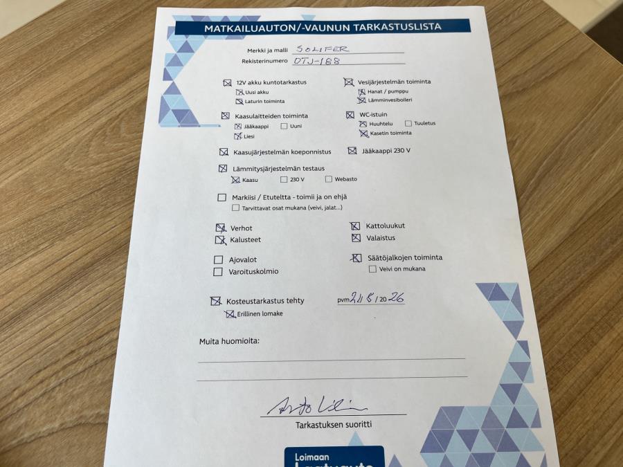 420 / Sis. alv. / Truma-lämmitys / Kosteusmittaus ja toimintojen tarkastus 08/2026