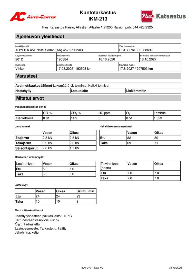 TOYOTA Avensis 2012