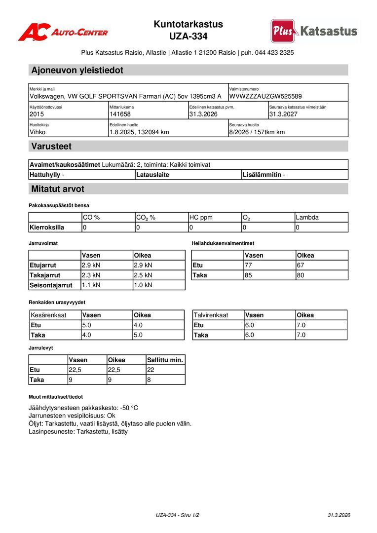 VOLKSWAGEN Golf Sportsvan 2015
