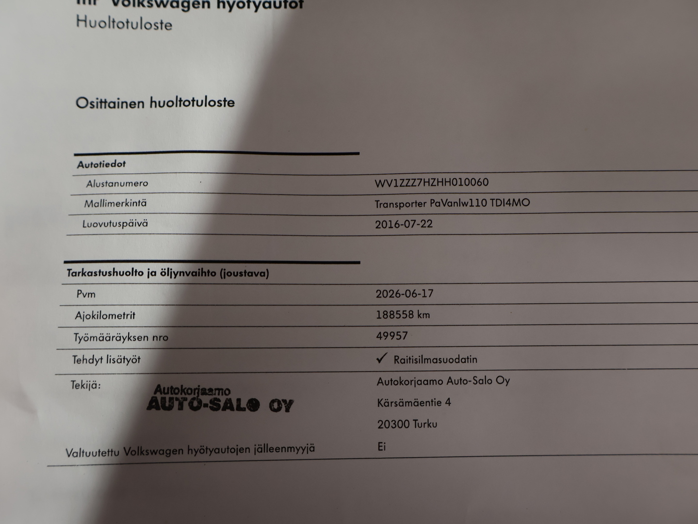 VOLKSWAGEN Transporter 2016