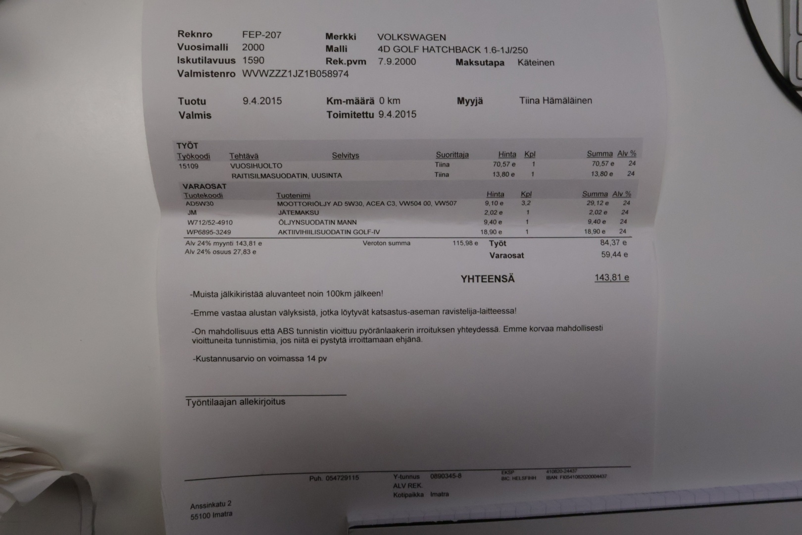 VOLKSWAGEN Golf 2001