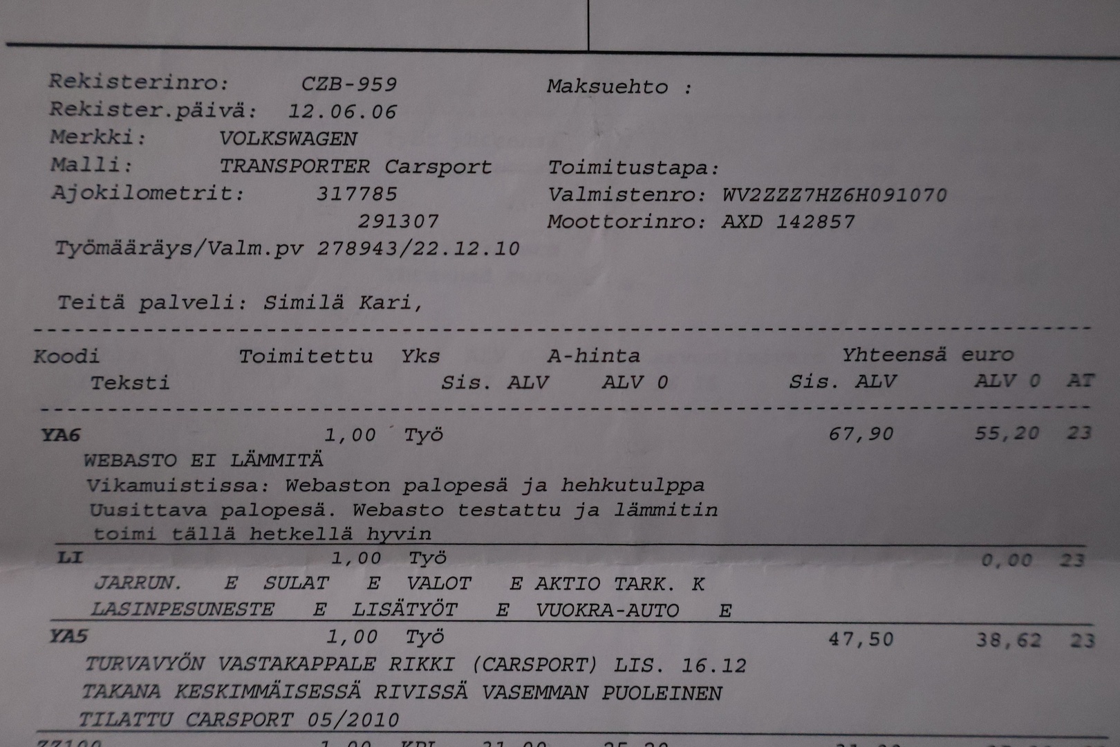 VOLKSWAGEN Transporter 2006