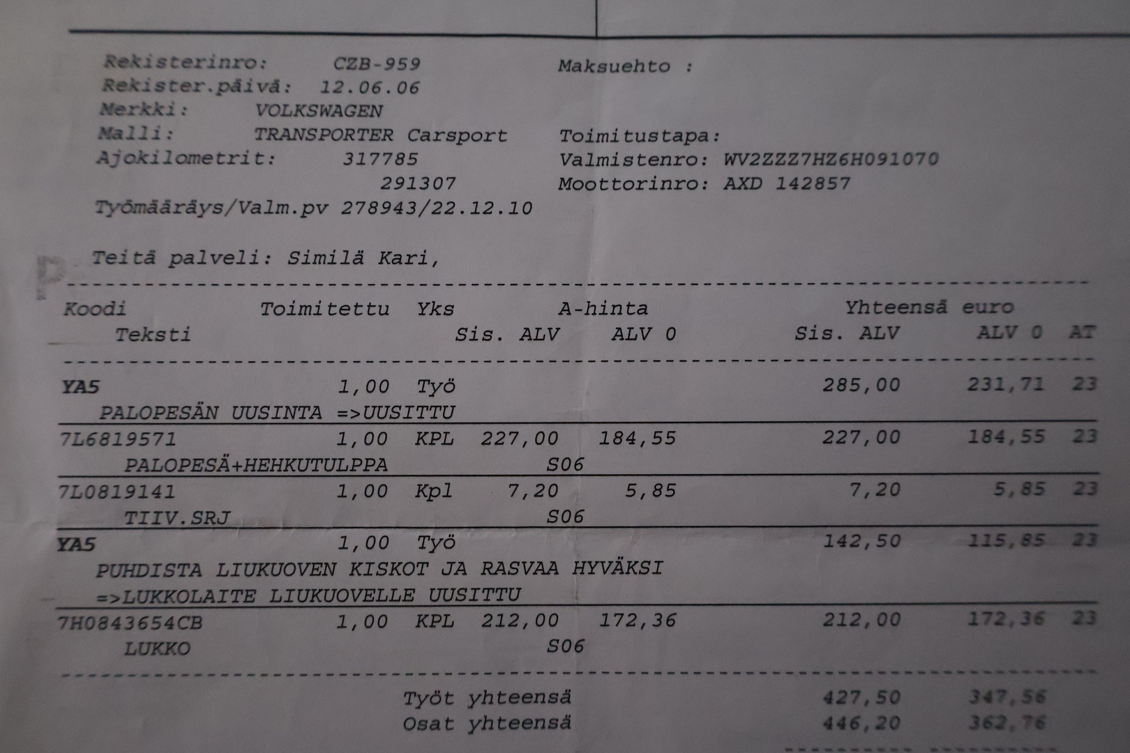 VOLKSWAGEN Transporter 2006