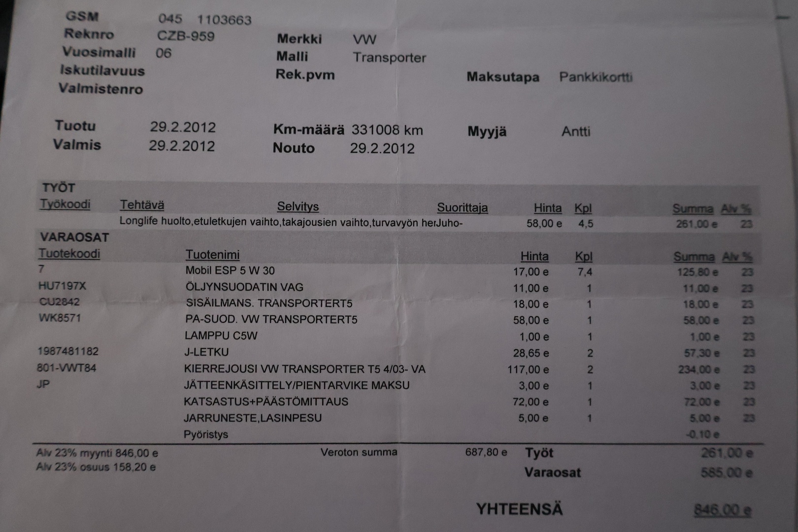 VOLKSWAGEN Transporter 2006